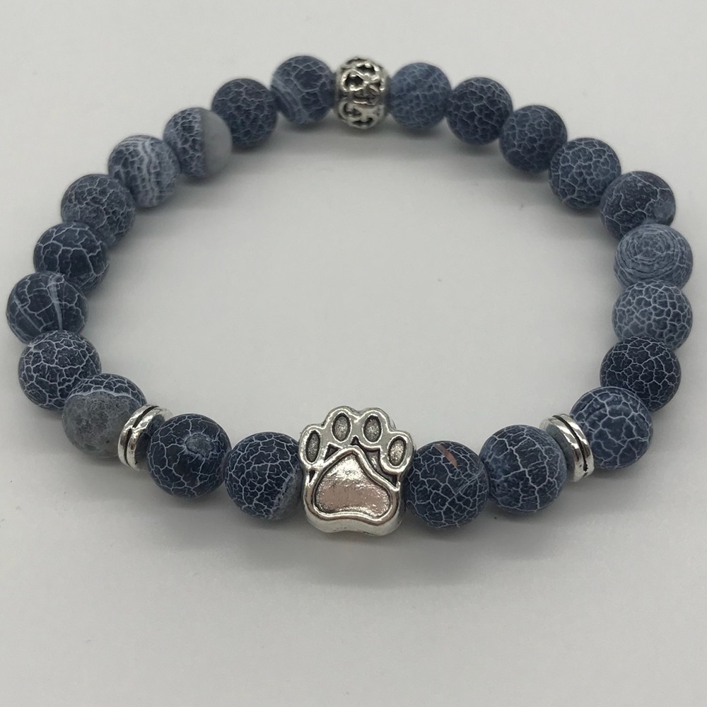 🐾 Natural Stone Bracelet with Dog Paw Charm🐾